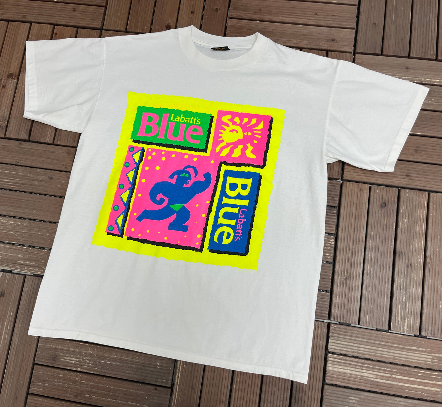 Labatt's Blue Graphic Tee | Size X-Large | Vintage 1990s Promotional White T-Shirt |