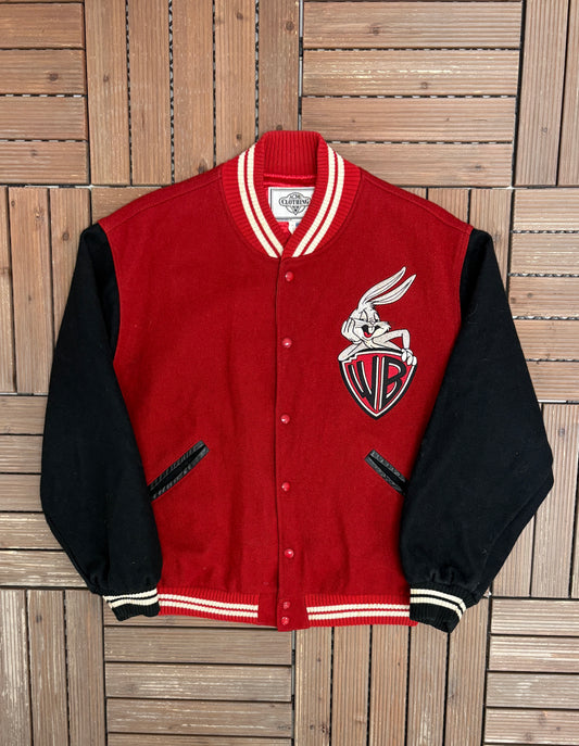 Bugs Bunny Warner Bros Graphic Jacket | Size Large | Vintage 1990s Varsity Red Jacket |