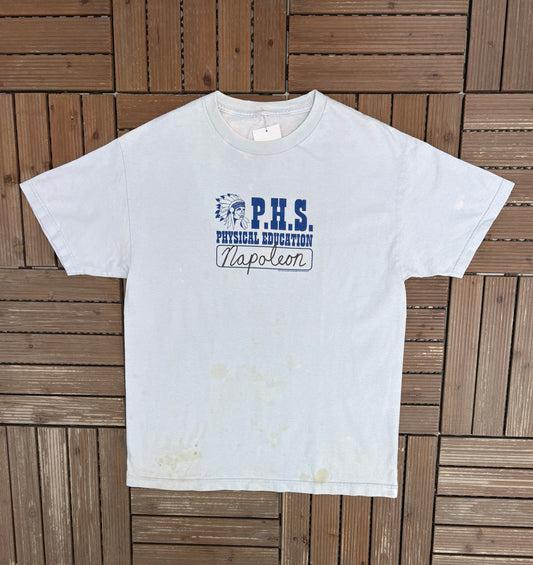 Napoleon Dynamite Preston High School Phys. Ed Graphic Tee | Size Large | Vintage 2000s Movie Promotional Blue T-Shirt |