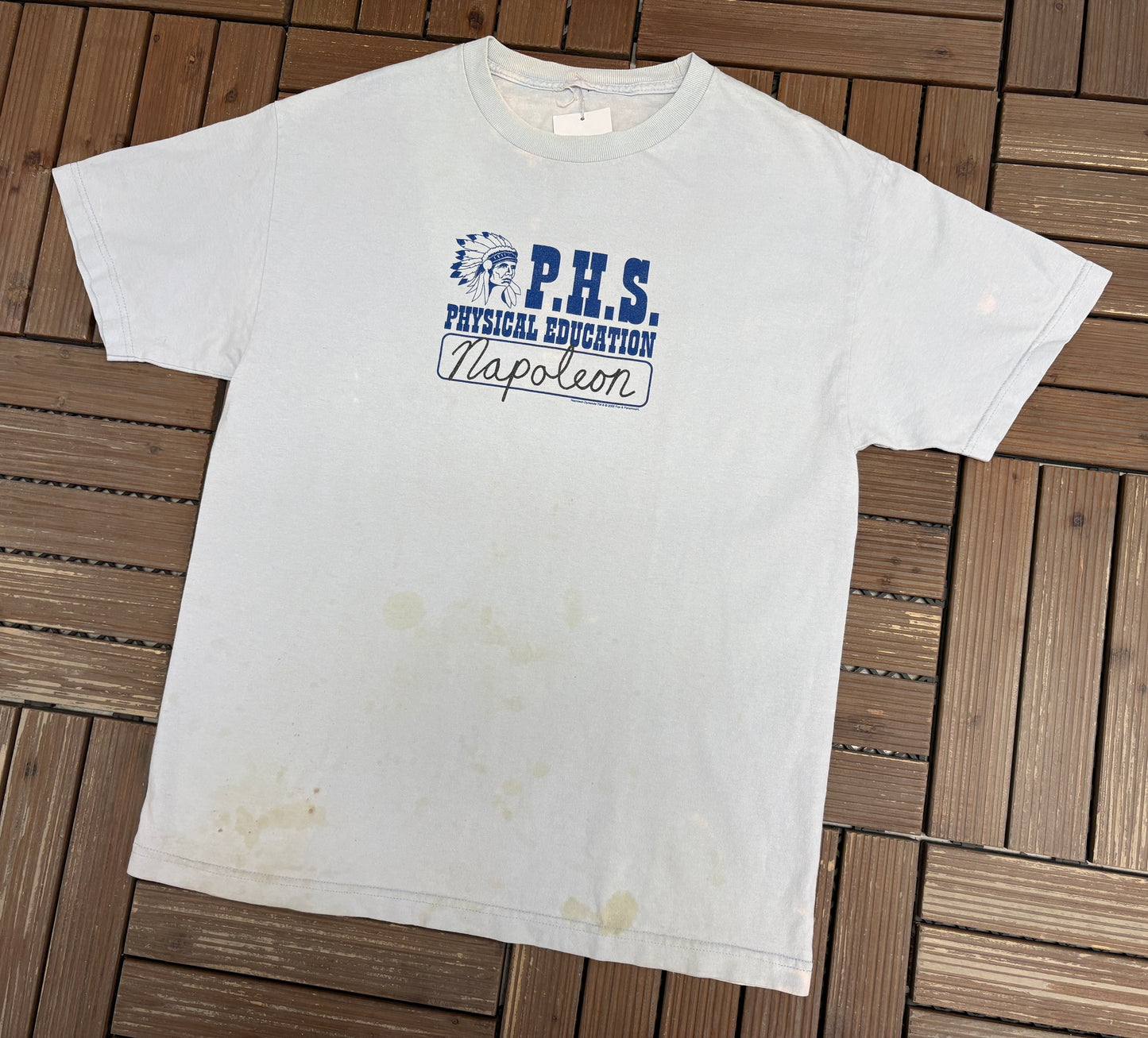 Napoleon Dynamite Preston High School Phys. Ed Graphic Tee | Size Large | Vintage 2000s Movie Promotional Blue T-Shirt |