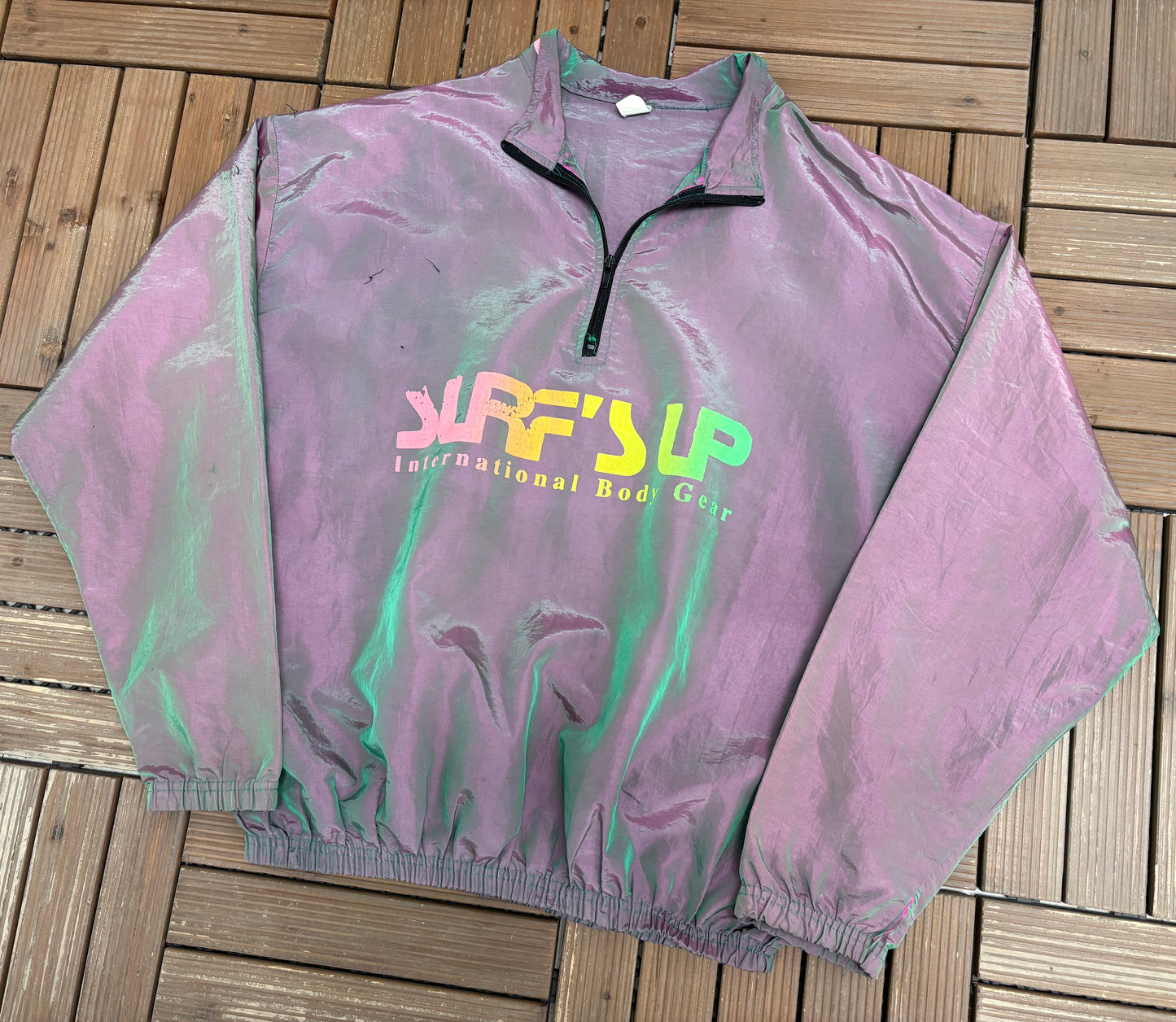 Surf's Up International Body Gear Graphic Windbreaker | One Size | Vintage 1990s Purple Light Jacket |