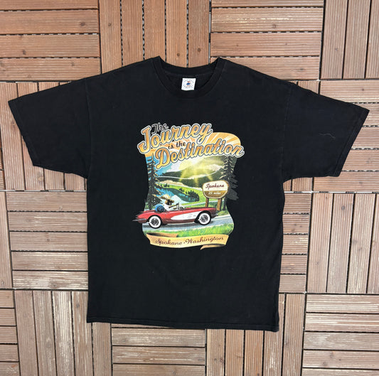 The Journey Is The Destination Spokane, Washington Graphic Tee | Size X-Large | Vintage 2000s Tourist Black T-Shirt |