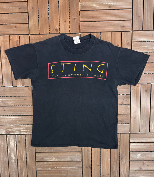 Sting Ten Summoner's Tales World Tour Graphic Tee | Size Large | Vintage 1990s Rock Band Black T-Shirt |