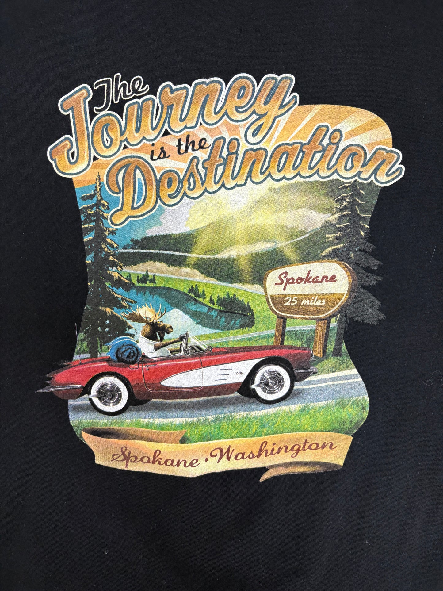The Journey Is The Destination Spokane, Washington Graphic Tee | Size X-Large | Vintage 2000s Tourist Black T-Shirt |