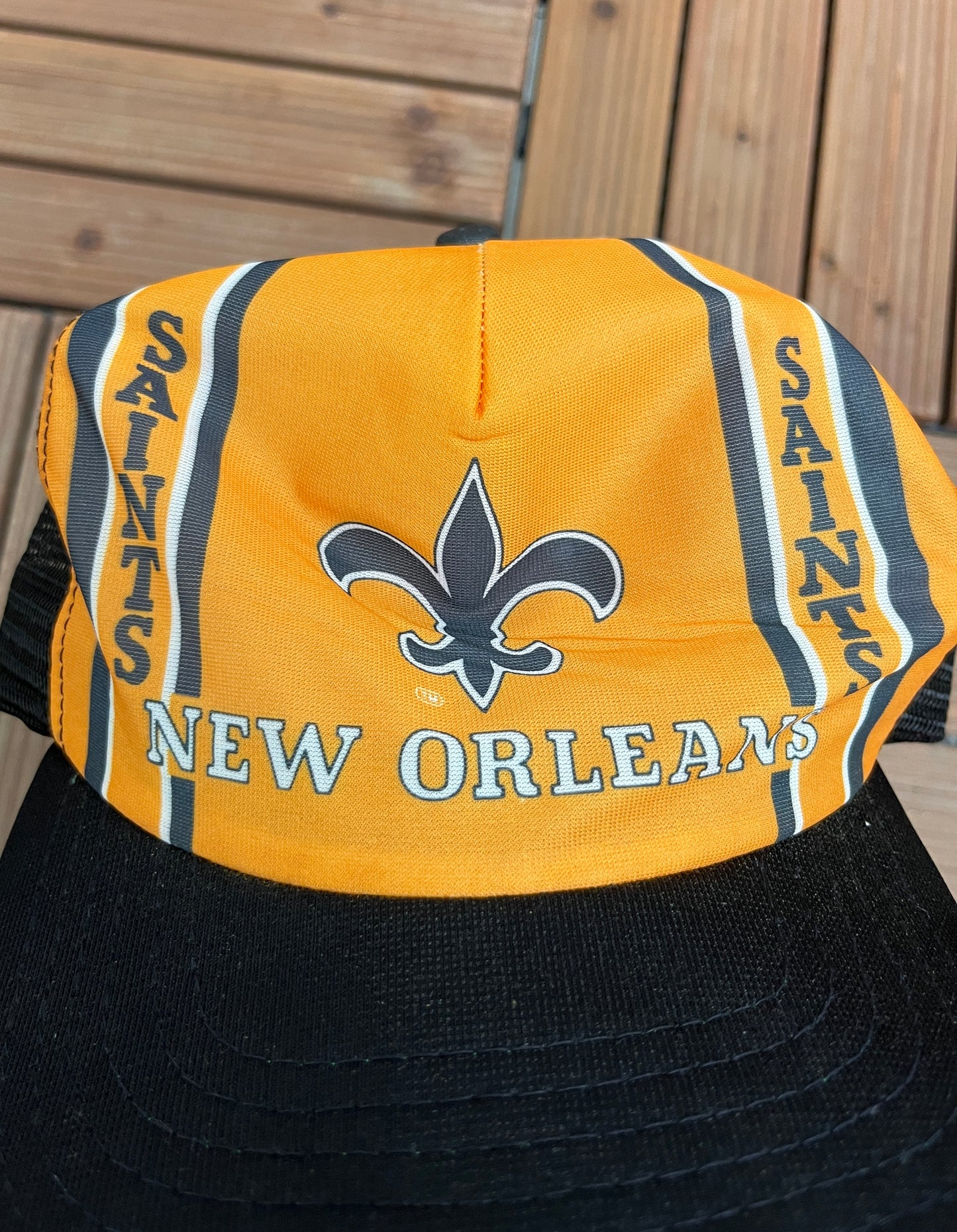 New Orleans Saints Graphic Hat | Snap Back | Vintage 1990s NFL Football Black Cap |