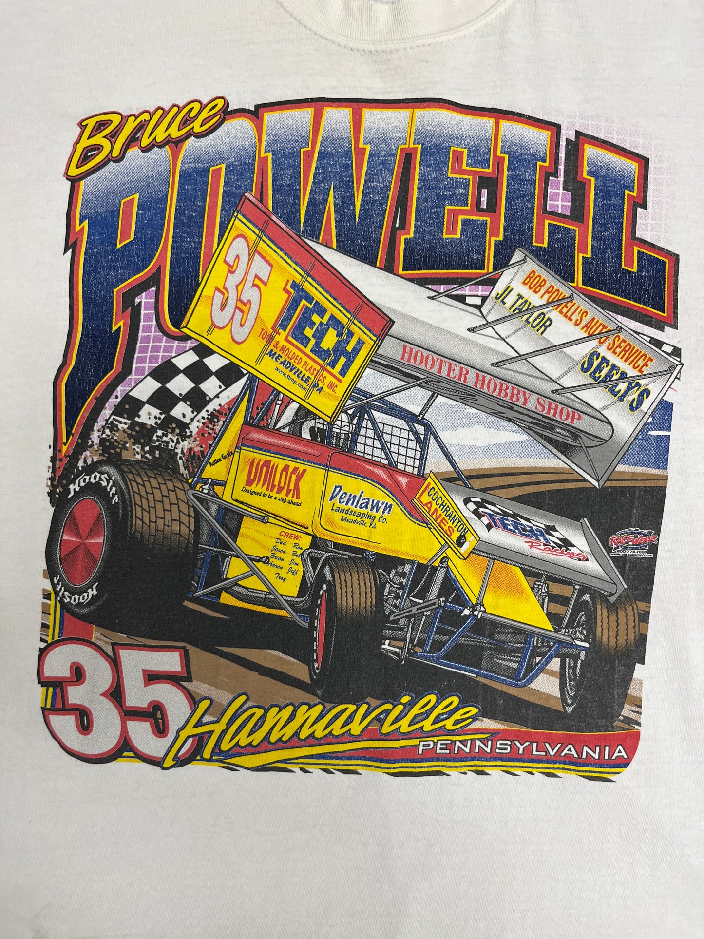 Bruce Powell Tech Racing Graphic Tee | Size X-Large | Vintage 2000s Racing White T-Shirt |