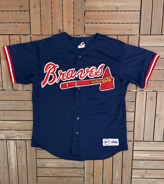Atlanta Braves David Justice Baseball Jersey | Size Medium | Vintage 1990s MLB Baseball Blue Jersey |