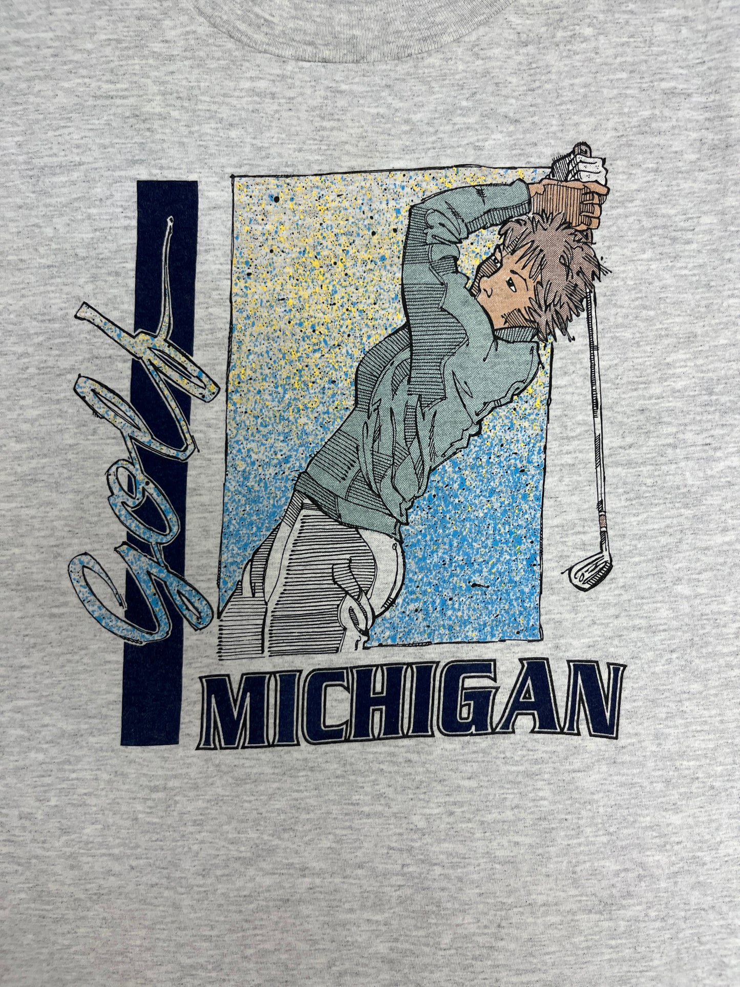 Golf Michigan Graphic Tee | Size Large | Vintage 1990s Promotional Grey T-Shirt |