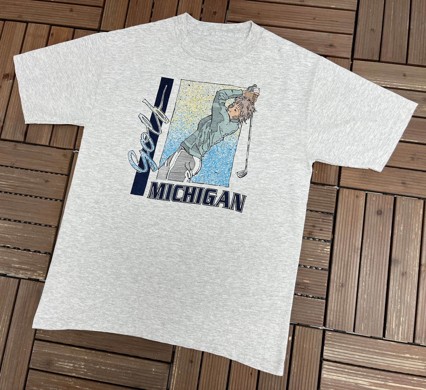 Golf Michigan Graphic Tee | Size Large | Vintage 1990s Promotional Grey T-Shirt |