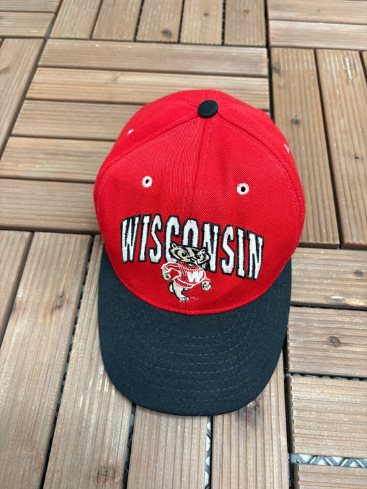 Wisconsin Badgers Graphic Hat | Size 7 1/8 | Vintage 1990s College Sports Red Cap |