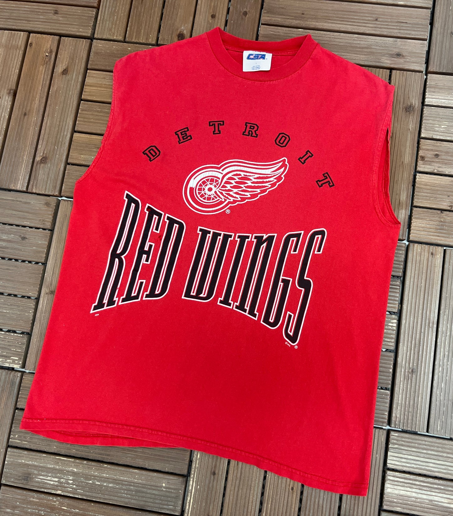 Detroit Red Wings Graphic Tee | Size Large | Vintage 1990s NHL Hockey Red Tank Top |