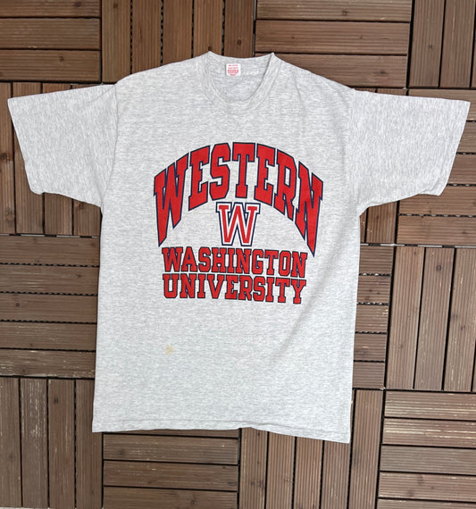 Western Washington Vikings Graphic Tee | Size XX-Large | Vintage 1990s College Grey T-Shirt |