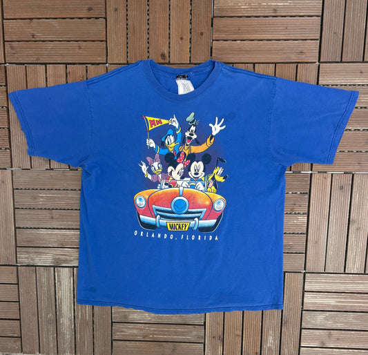 Mickey Mouse Orlando, Florida Graphic Tee | Size X-Large | Vintage 2000s Disney Cartoon Blue T-Shirt |