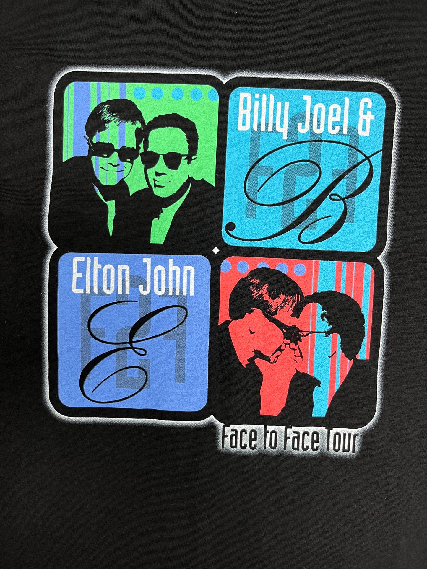 Billy Joel & Elton John Face To Face Tour 2001 Graphic Tee | Size X-Large | Vintage 2000s Music Black T-Shirt |