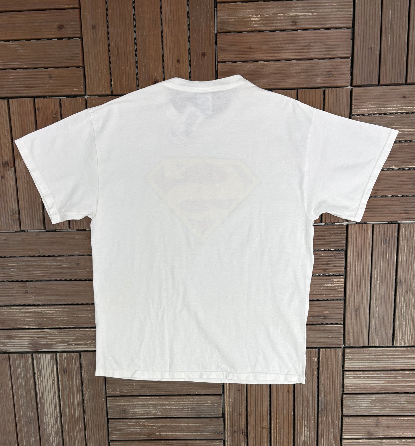 Superman Logo Graphic Tee | Size Large | Vintage 2000s White Superhero T-Shirt |
