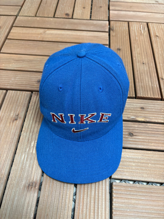 Nike Spell Out Embroidered Graphic Hat | Snap Back | Vintage 1990s Branded Blue Cap |