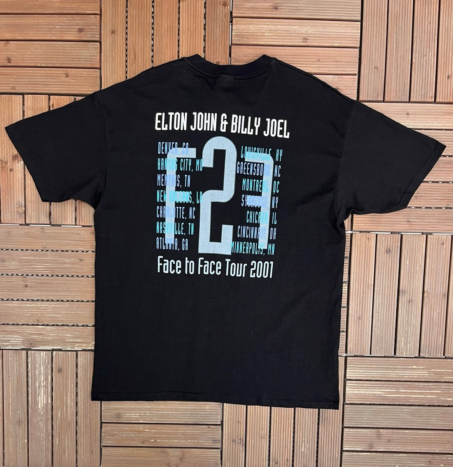 Billy Joel & Elton John Face To Face Tour 2001 Graphic Tee | Size X-Large | Vintage 2000s Music Black T-Shirt |