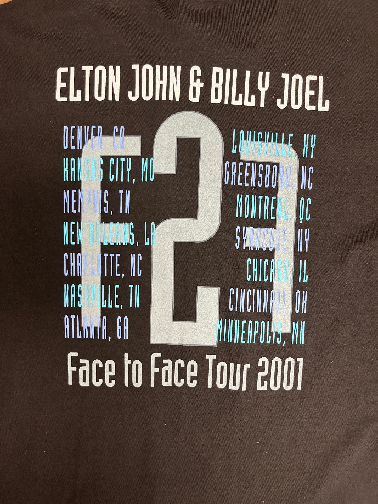 Billy Joel & Elton John Face To Face Tour 2001 Graphic Tee | Size X-Large | Vintage 2000s Music Black T-Shirt |