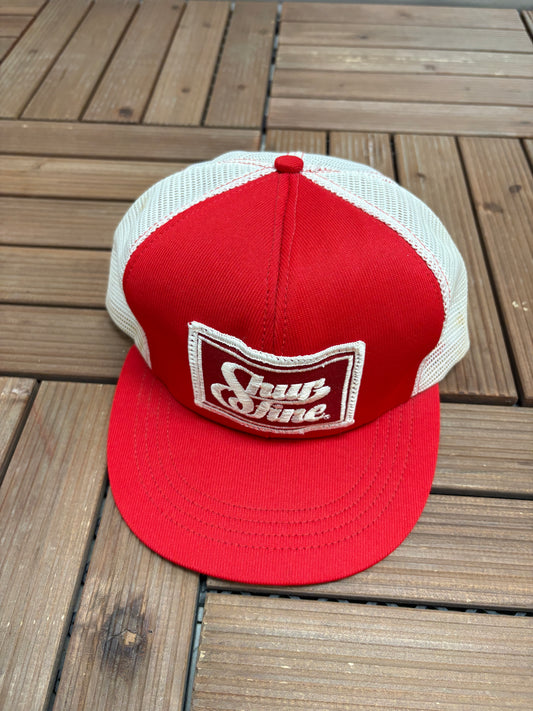Shurfine Groceries Graphic Hat | Snap Back | Vintage 1990s Red Trucker Cap |