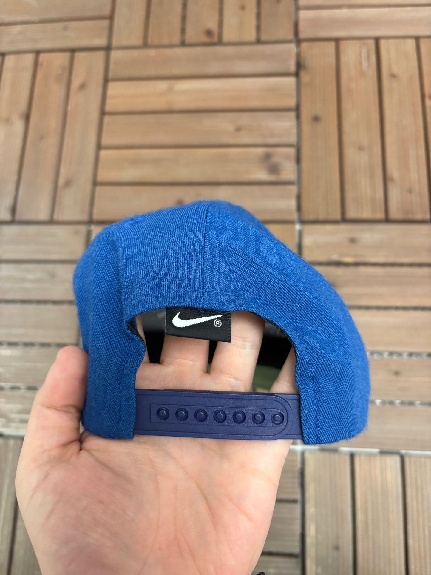 Nike Spell Out Embroidered Graphic Hat | Snap Back | Vintage 1990s Branded Blue Cap |