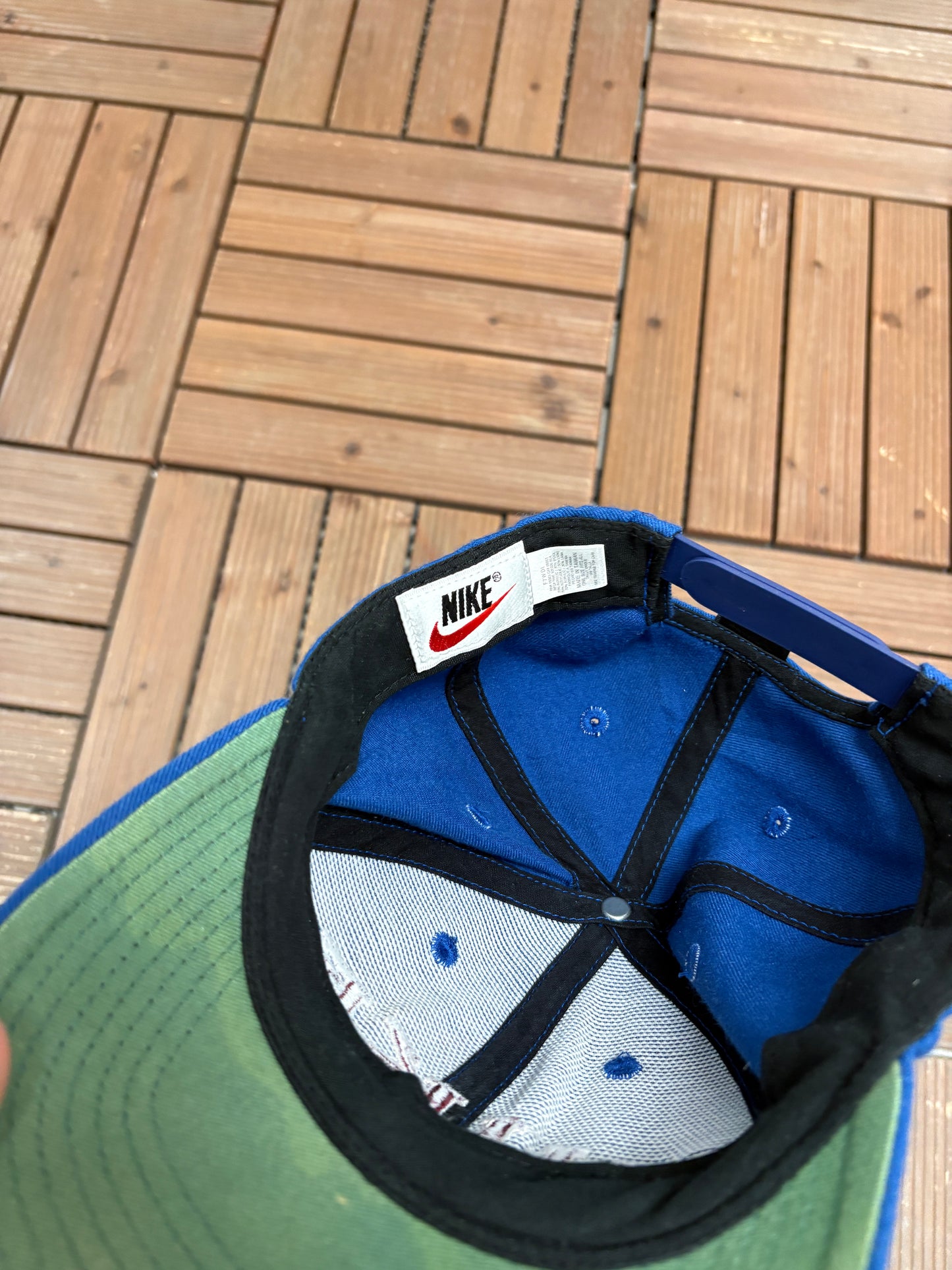 Nike Spell Out Embroidered Graphic Hat | Snap Back | Vintage 1990s Branded Blue Cap |