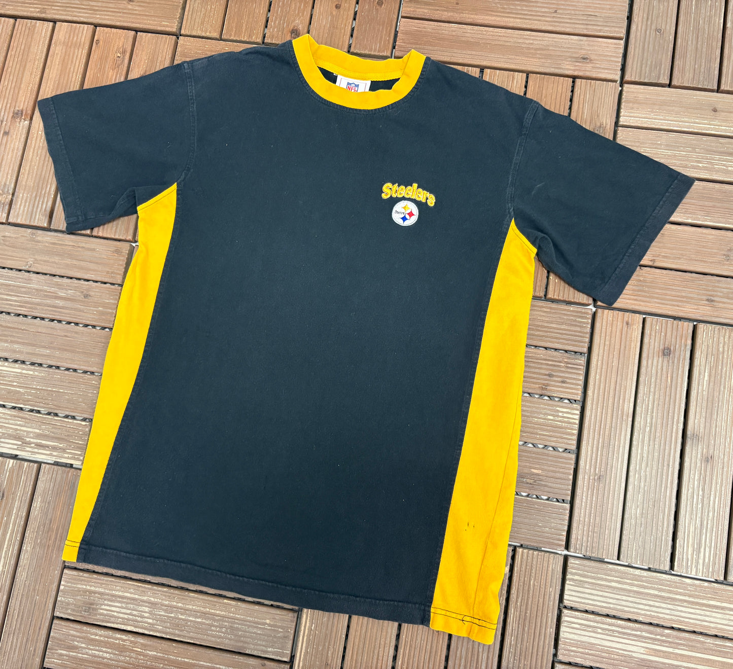 Pittsburgh Steelers Embroidered Graphic Tee | Size Large | Vintage 2000s NFL Football Black T-Shirt |