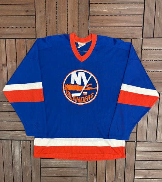 New York Islanders Billy Smith Hockey Jersey | Size Large | Vintage 1980s NHL Hockey Blue Jersey |