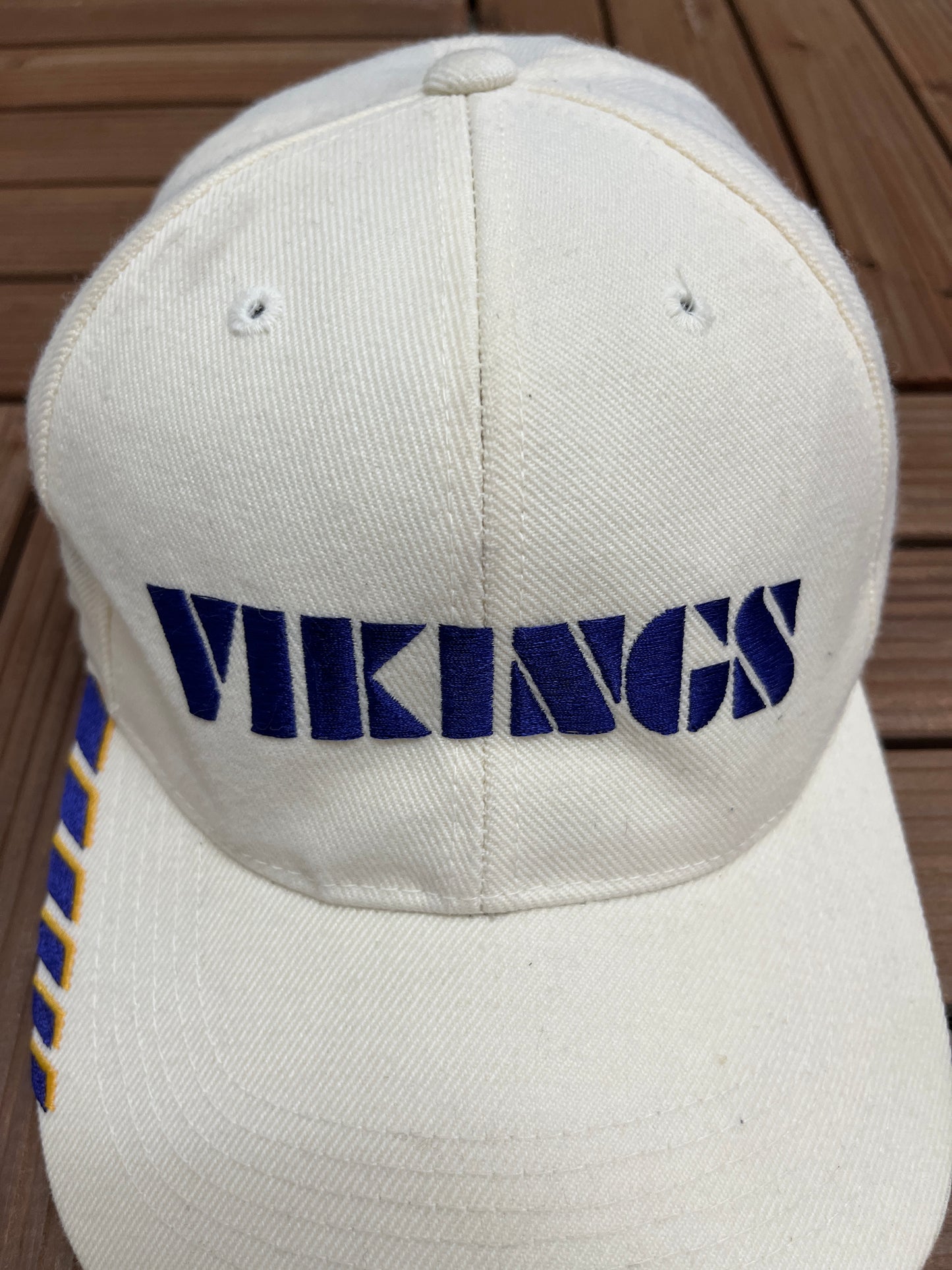 Minnesota Vikings Embroidered Graphic Hat | Strap Back | Vintage 1990s Sports Specialties NFL Football White Cap |