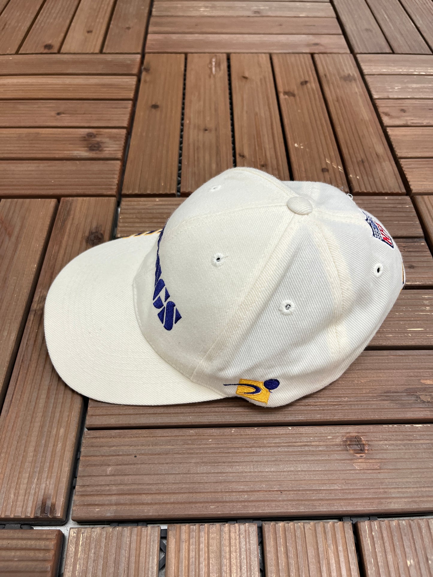 Minnesota Vikings Embroidered Graphic Hat | Strap Back | Vintage 1990s Sports Specialties NFL Football White Cap |