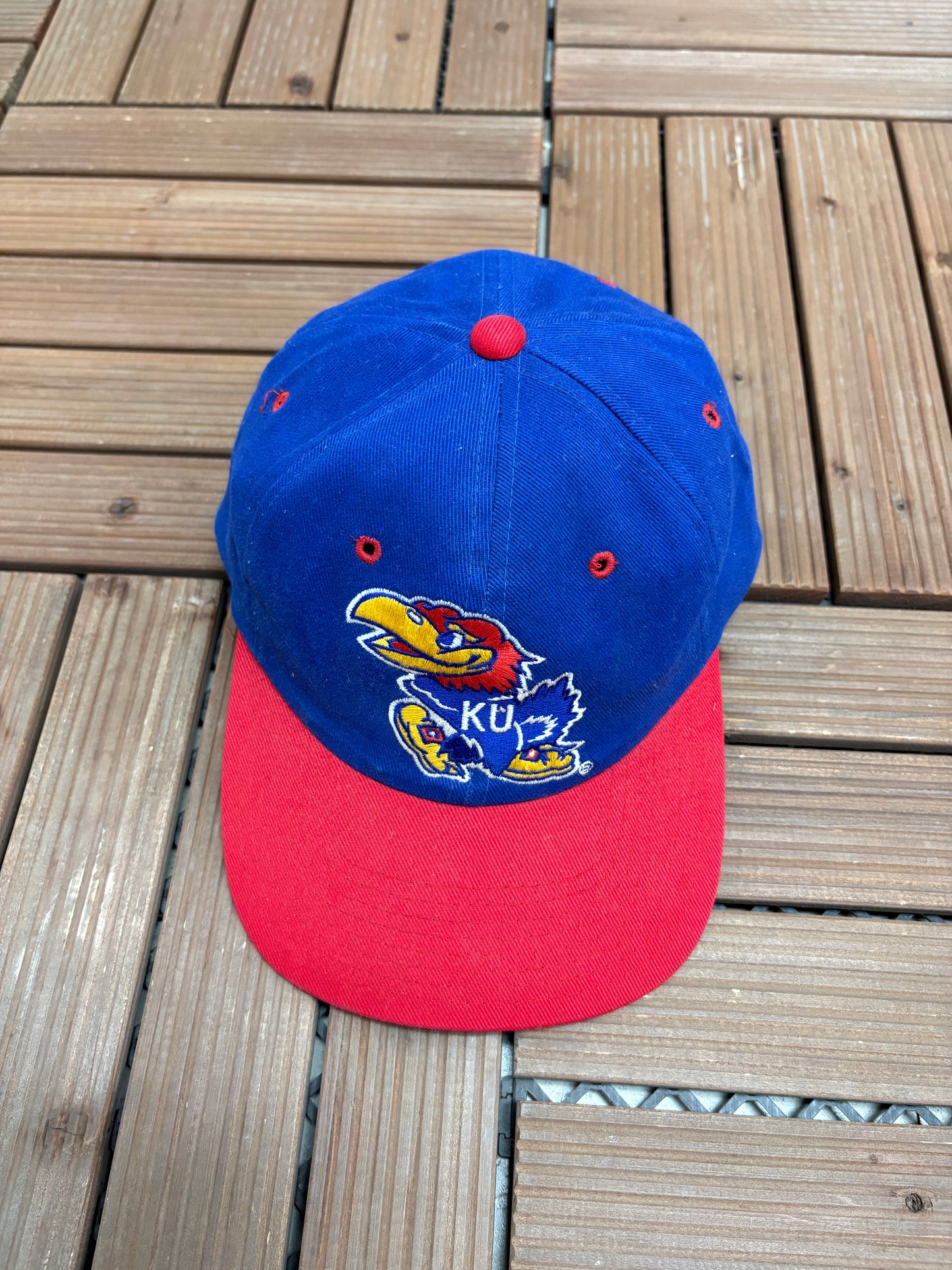 Kansas Jayhawks Embroidered Graphic Hat | Metal Clasp | Vintage 1990s Starter Blue Cap |