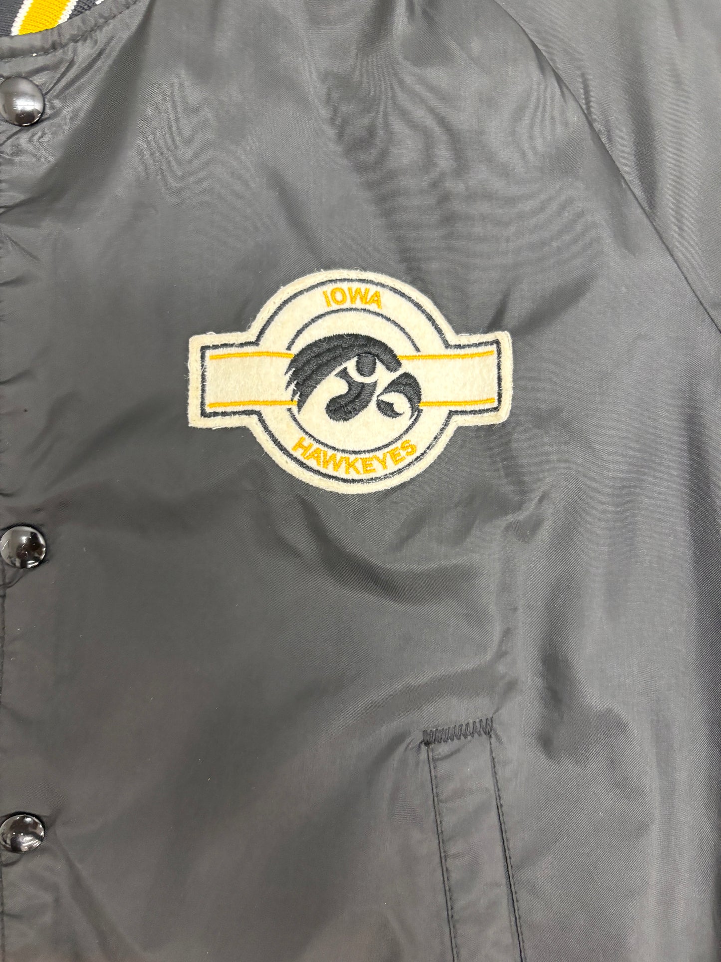 Iowa Hawkeyes Stitched Graphic Jacket | Size Large | Vintage 1980s College Black Jacket |