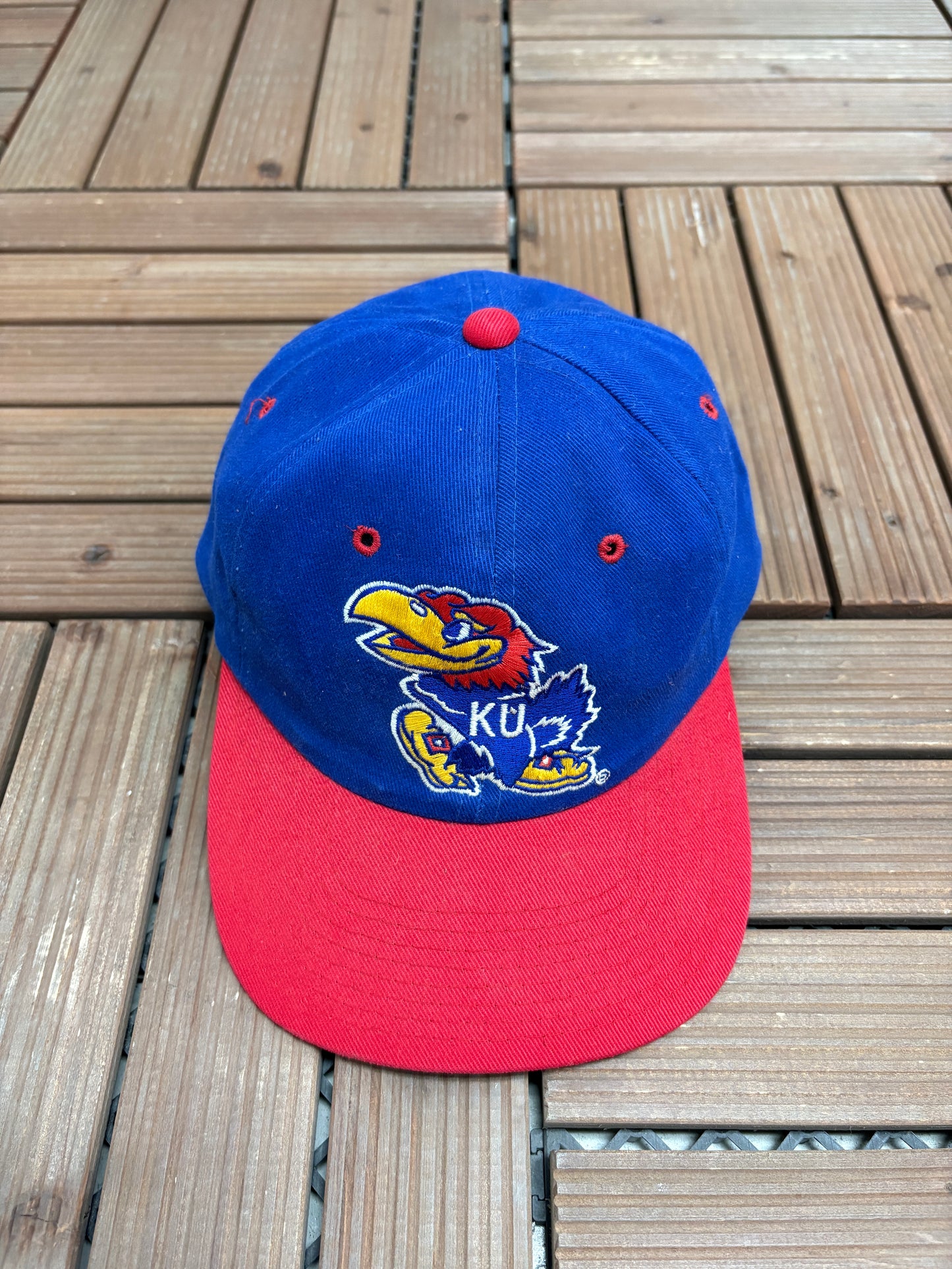 Kansas Jayhawks Embroidered Graphic Hat | Metal Clasp | Vintage 1990s Starter Blue Cap |