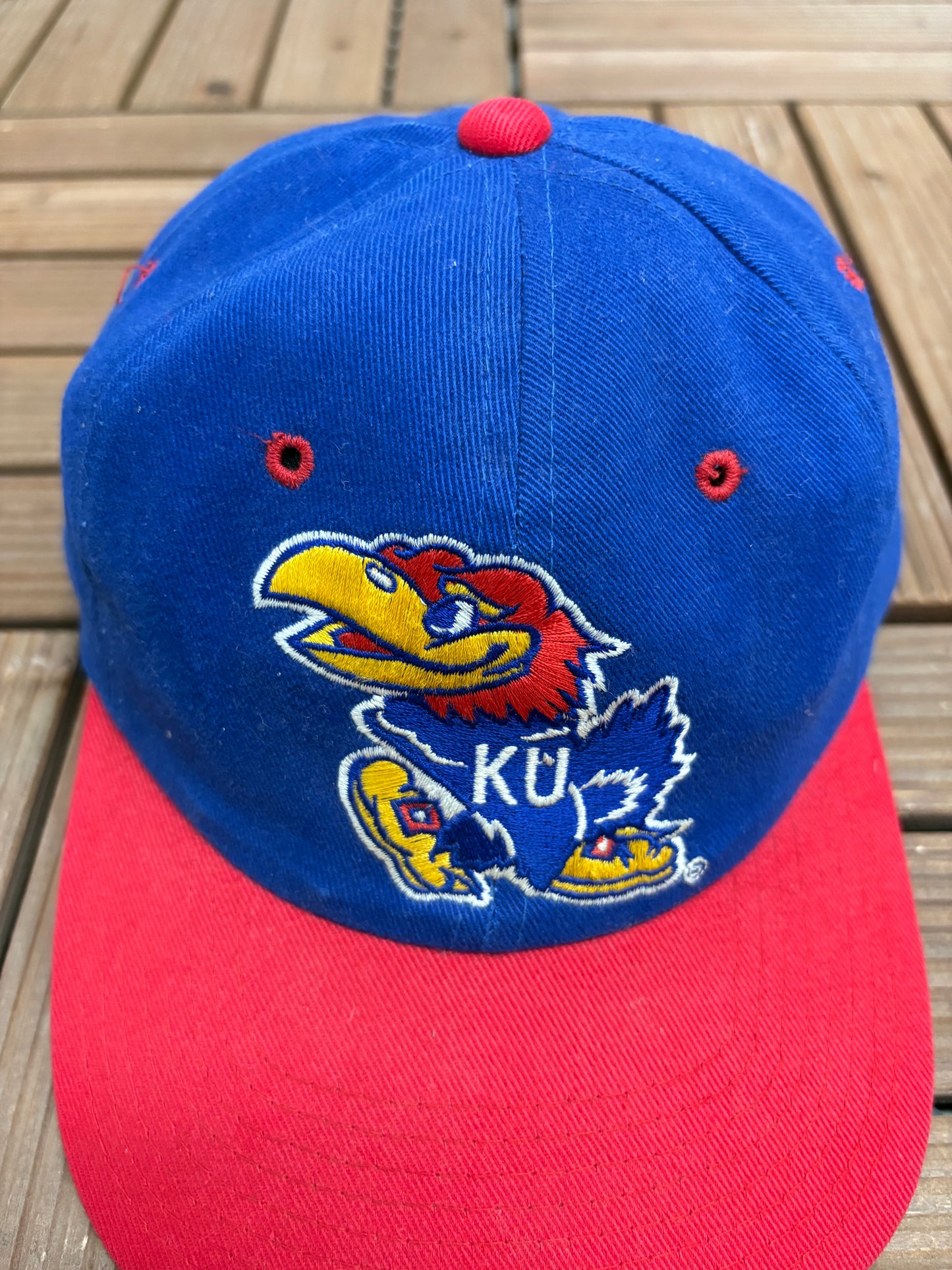 Kansas Jayhawks Embroidered Graphic Hat | Metal Clasp | Vintage 1990s Starter Blue Cap |