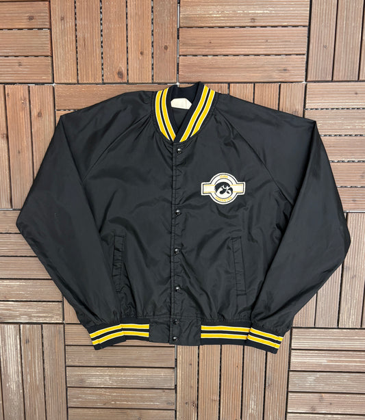 Iowa Hawkeyes Stitched Graphic Jacket | Size Large | Vintage 1980s College Black Jacket |