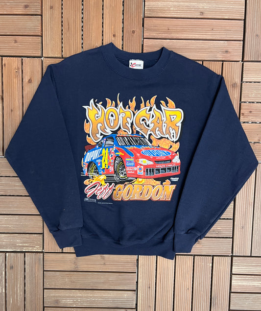 Jeff Gordon Hot Car Graphic Crewneck | Size Medium | Vintage 2000s NASCAR Racing Blue Sweater |