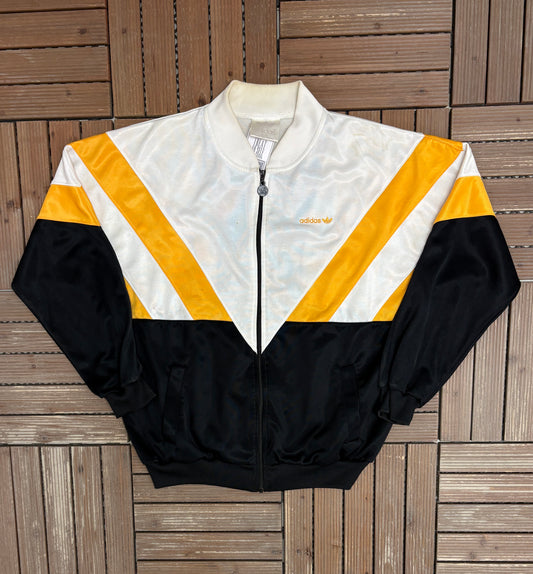 Adidas Embroidered Graphic Tracksuit Sweater | Size X-Large | Vintage 1990s Branded White Sweatshirt |