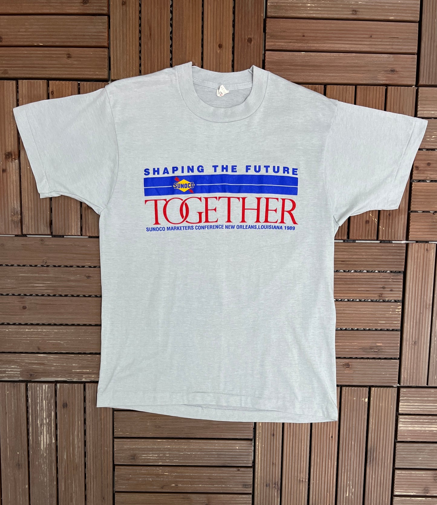 Sunoco Shaping The Future Together Graphic Tee | Size Large | Vintage 1980s Promotional Grey T-Shirt |