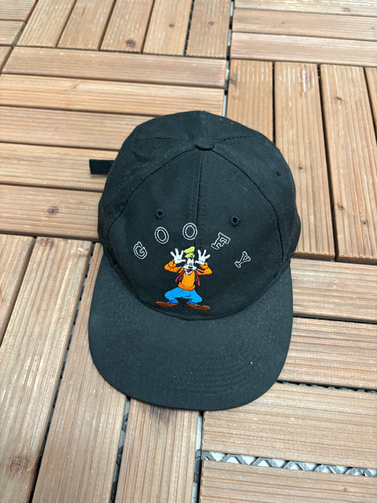 Goofy Embroidered Graphic Hat | Metal Clasp | Vintage 1990s Disney Promotional Black Cap |