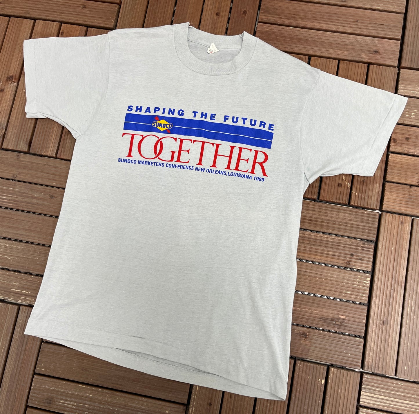 Sunoco Shaping The Future Together Graphic Tee | Size Large | Vintage 1980s Promotional Grey T-Shirt |