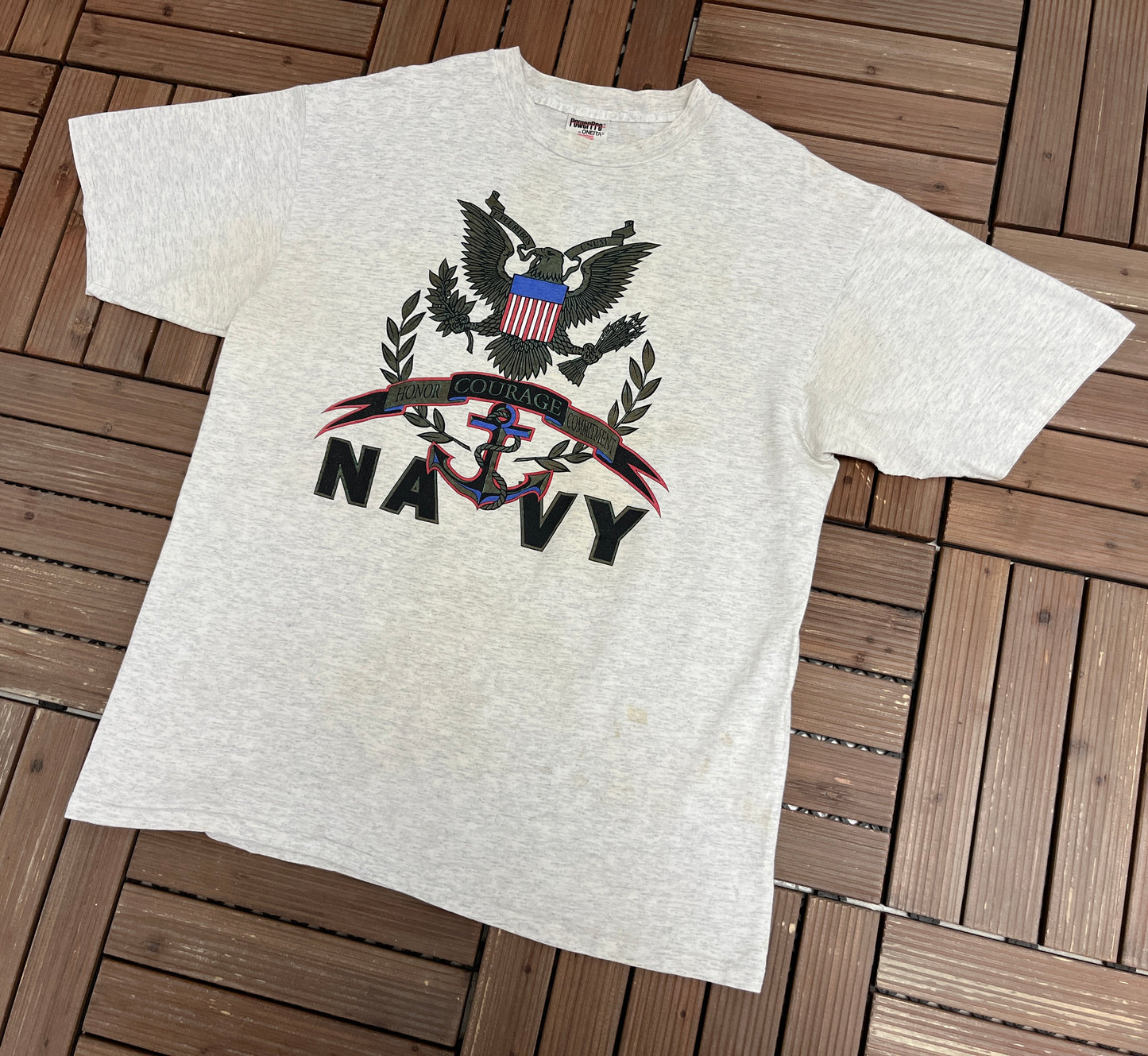 United States Navy Graphic Tee | Size X-Large | Vintage 1990s College Grey T-Shirt |