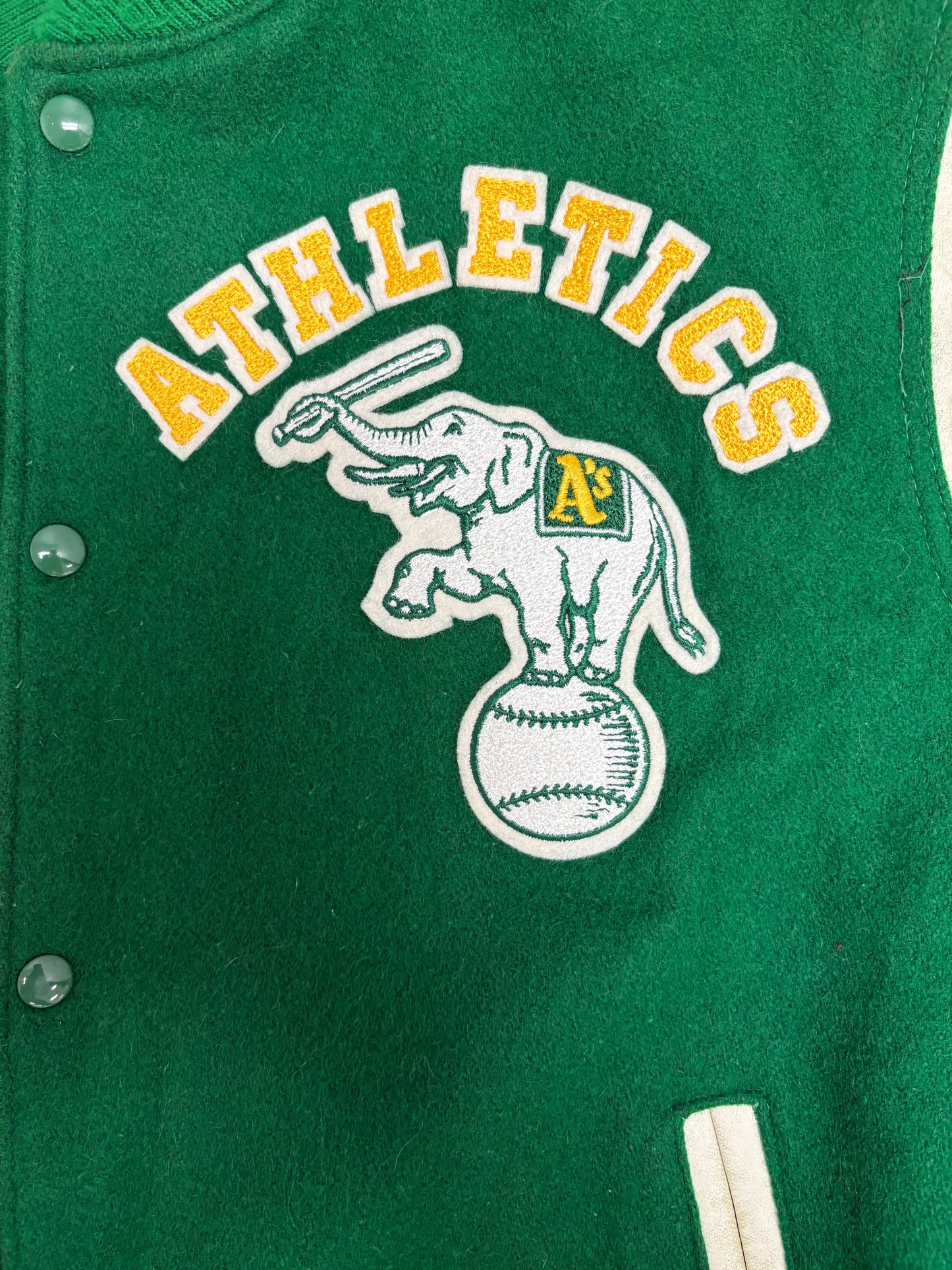 Oakland Athletics Stitched Varsity Jacket | Size X-Large | Vintage 1980s MLB Baseball Green Jacket |