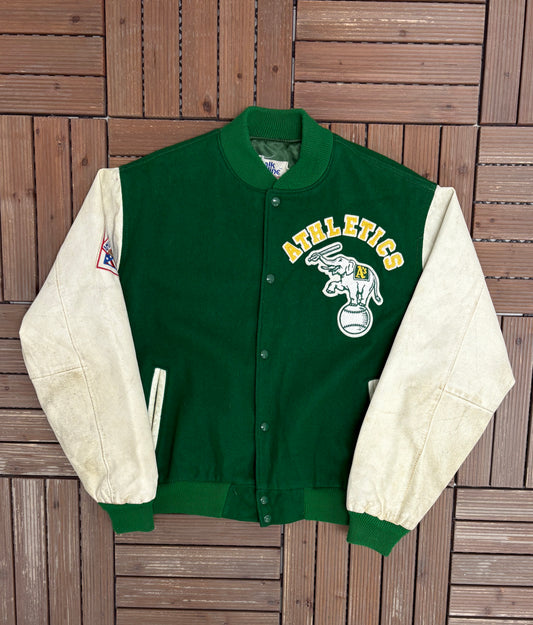 Oakland Athletics Stitched Varsity Jacket | Size X-Large | Vintage 1980s MLB Baseball Green Jacket |