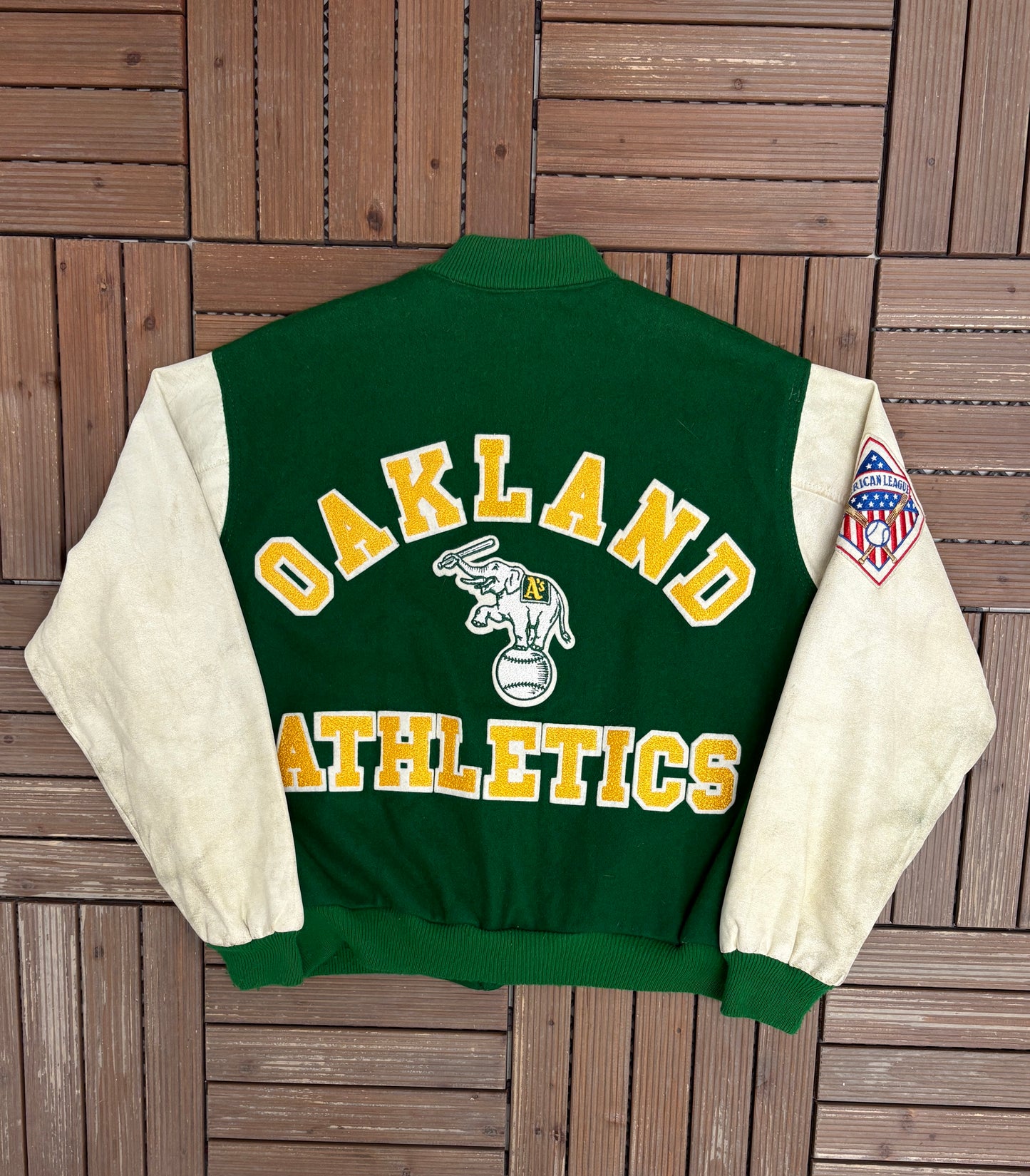 Oakland Athletics Stitched Varsity Jacket | Size X-Large | Vintage 1980s MLB Baseball Green Jacket |