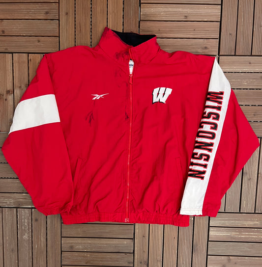 Wisconsin Badgers Graphic Windbreaker Jacket | Size Large | Vintage 1990s College Reebok Red Jacket |