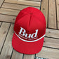 Budweiser King Of Beers Graphic Hat | Metal Clasp | Vintage 1990s Promotional Red Cap |