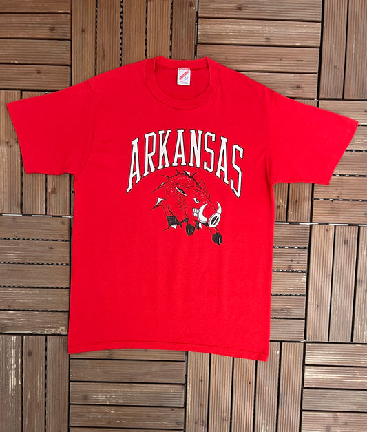 Arkansas Razorbacks Graphic Tee | Size Large | Vintage 1990s College Sports Red T-Shirt |