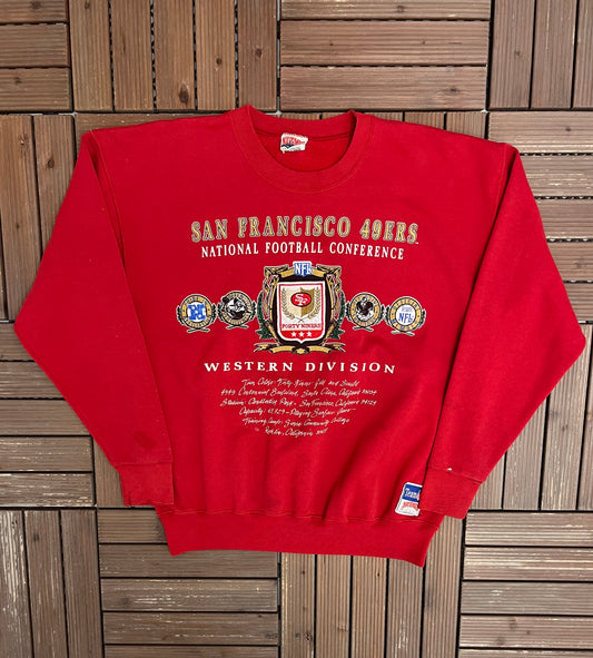 San Francisco 49ers Western Division Graphic Crewneck | Size X-Large | Vintage 1990s NFL Football Red Sweater |