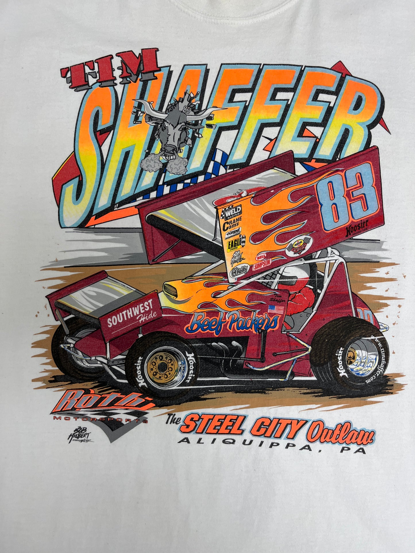 Tim Shaffer The Steel City Outlaw Graphic Tee | Size X-Large | Vintage 2000s Racing White T-Shirt |