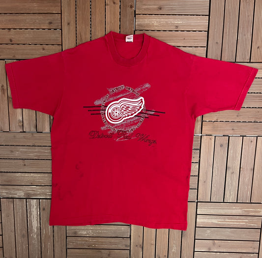 Detroit Red Wings Graphic Tee | Size XX-Large | Vintage 1990s NHL Hockey Red T-Shirt |