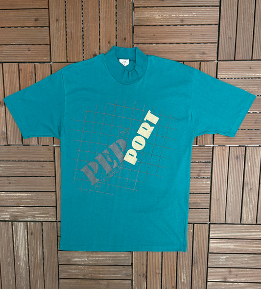 Pep Port Actionwear Graphic Tee | Size Big | Vintage 1990s Branded Teal T-Shirt |